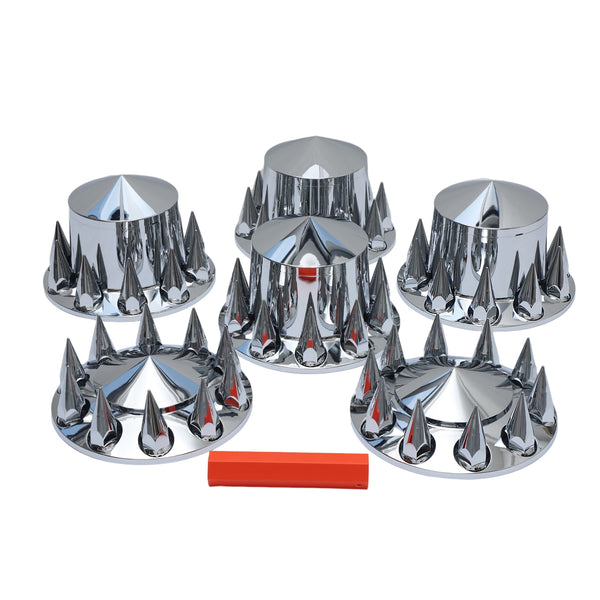 Spiked Chrome ABS Complete Axle Covers Kit Hubcaps with 60 Pieces 33mm Thread on Lug Nut Covers for Semi Trucks